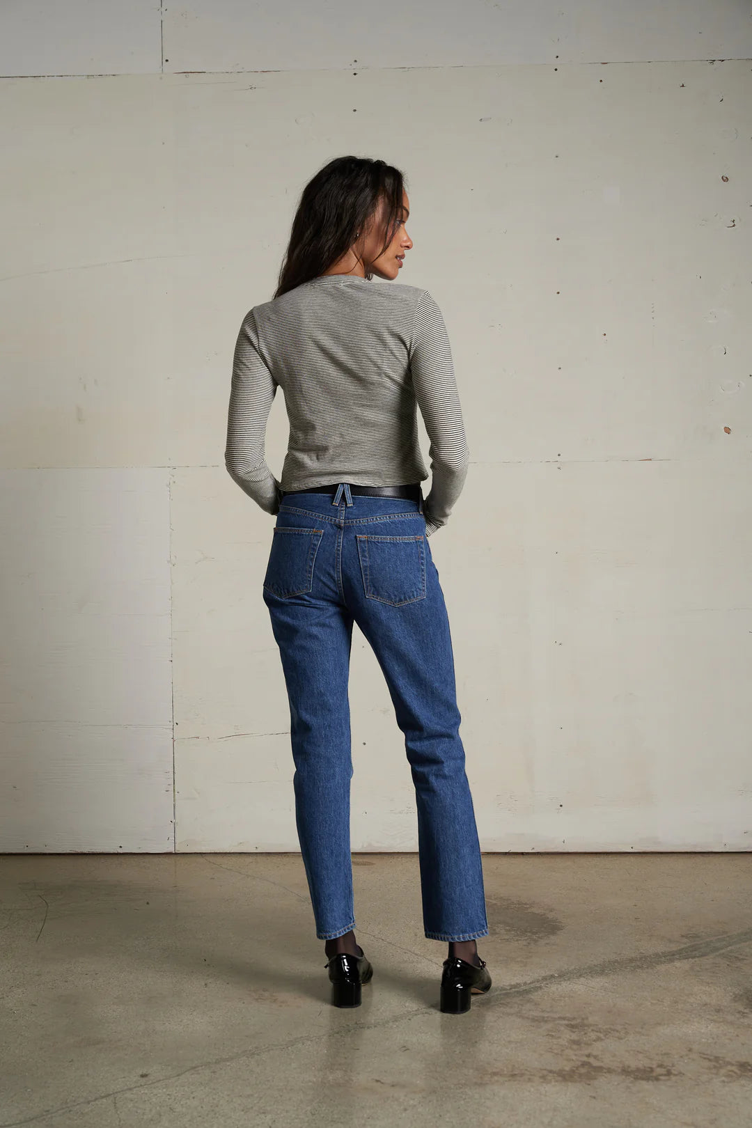 JAMIE LONG SLEEVE CREW NECK TOP ivory & black stripe