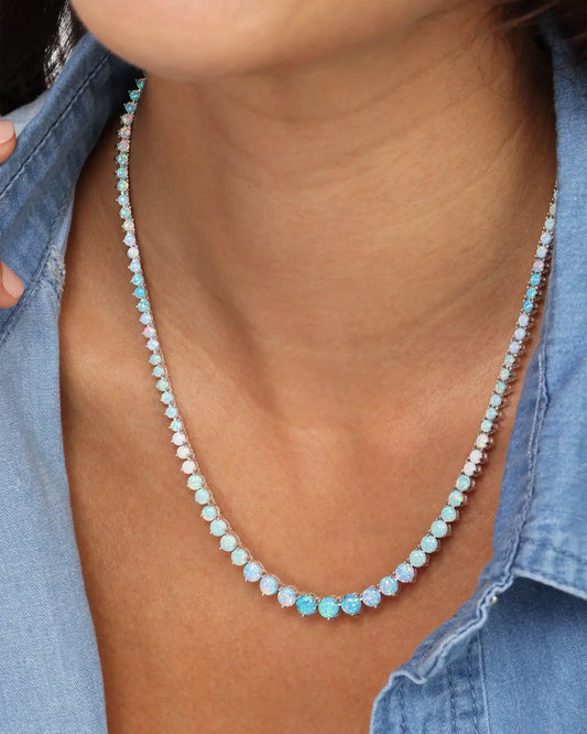 Melinda Maria Not Your Basic Tennis Necklace 18" Silver/Blue Opal Ombre