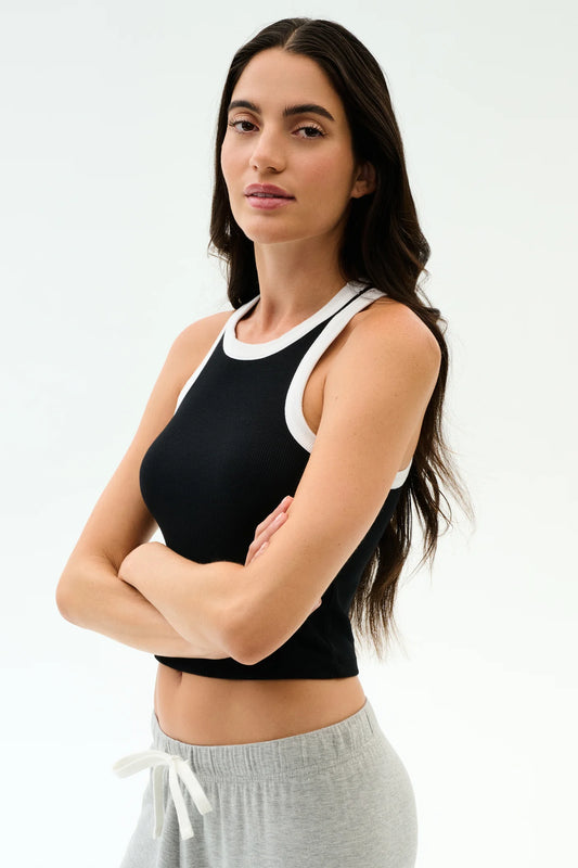 KIKI CROP RIB TANK black & white