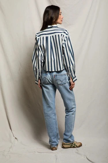NAOMI BUTTON DOWN navy and cobalt stripe