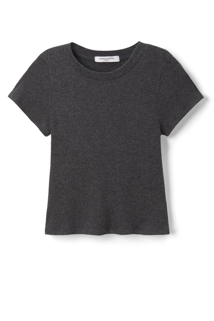 GABBY SWEATER RIB SHORT SLEEVE CREW NECK charcoal