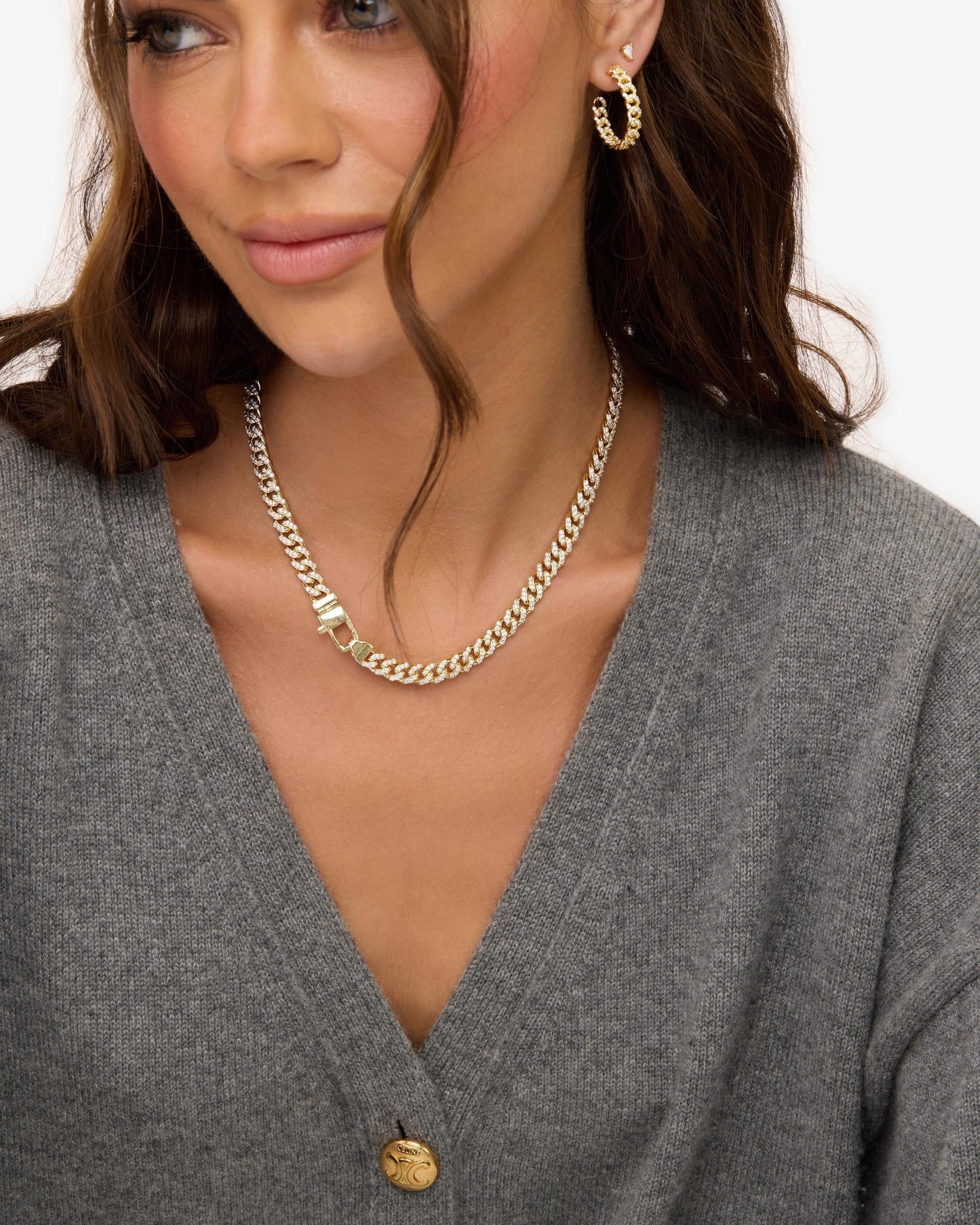 JULIAN CUBAN CHAIN NECKLACE gold pavé