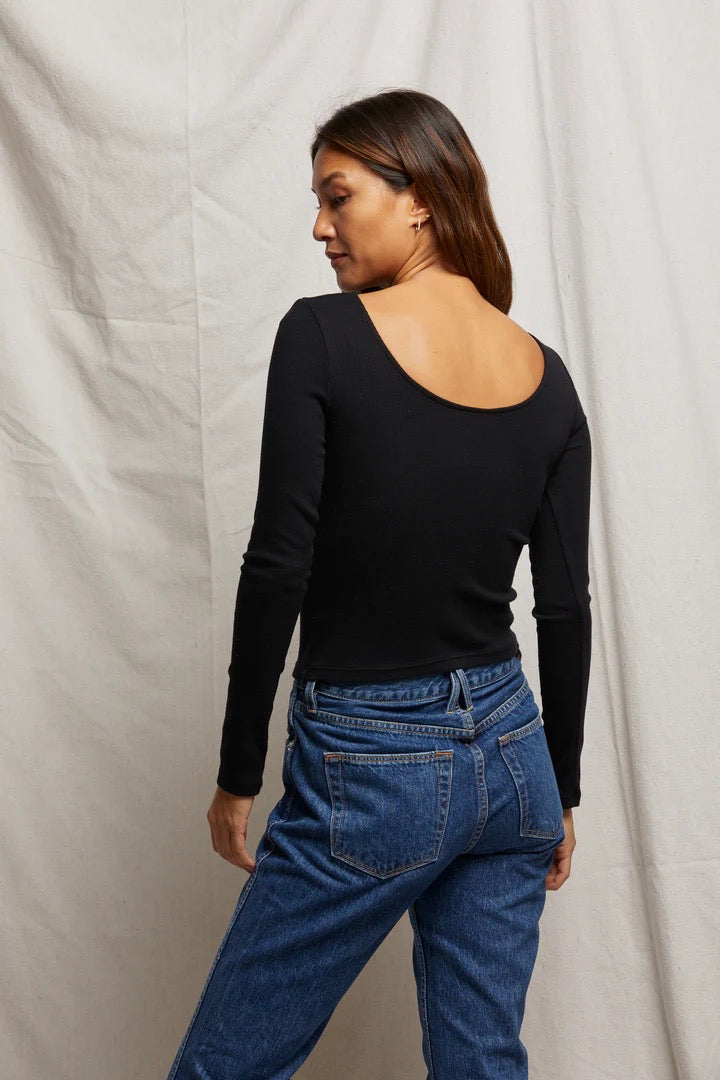 ANYA RIBBED SCOOP NECK LS TEE true black