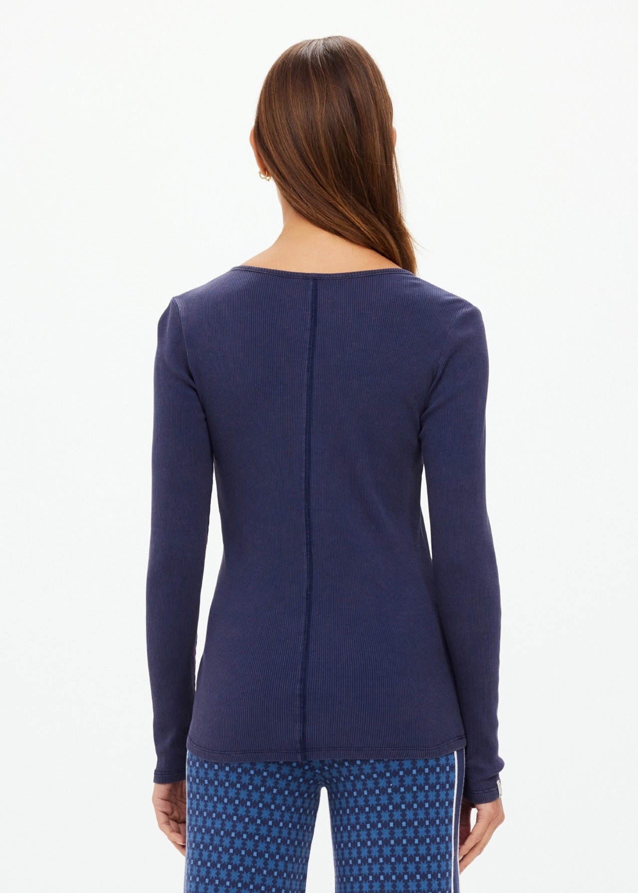 NESS RIBBED LONG SLEEVE TOP washed denim