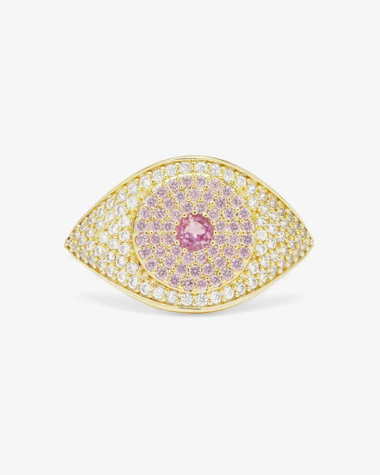 Melinda Maria Rose Evil Eye Ring - Gold/Pink Sapphire