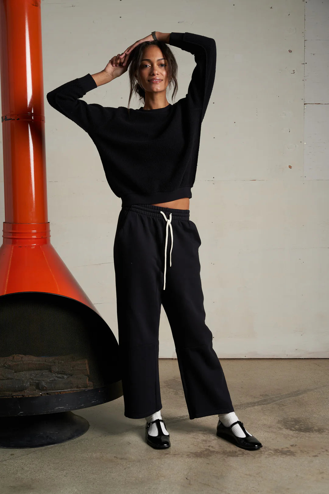 ZIGGY REVERSE FLEECE SHRUNKEN CREW true black