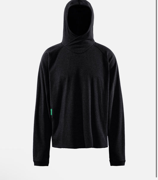 HOODED WAFFLE TOP black