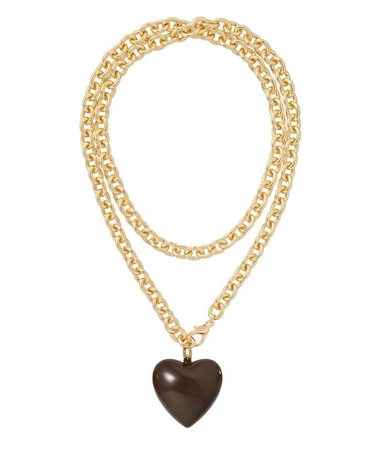 THE BIG PUFFY HEART PENDANT NECKLACE black