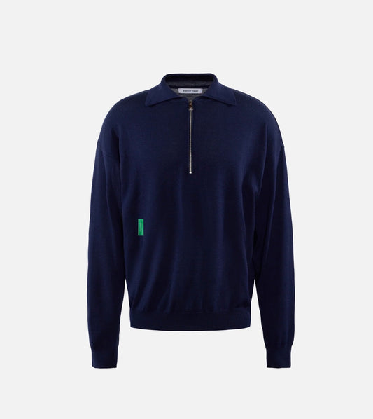 MERINO WOOL QUARTER ZIP SWEATER navy