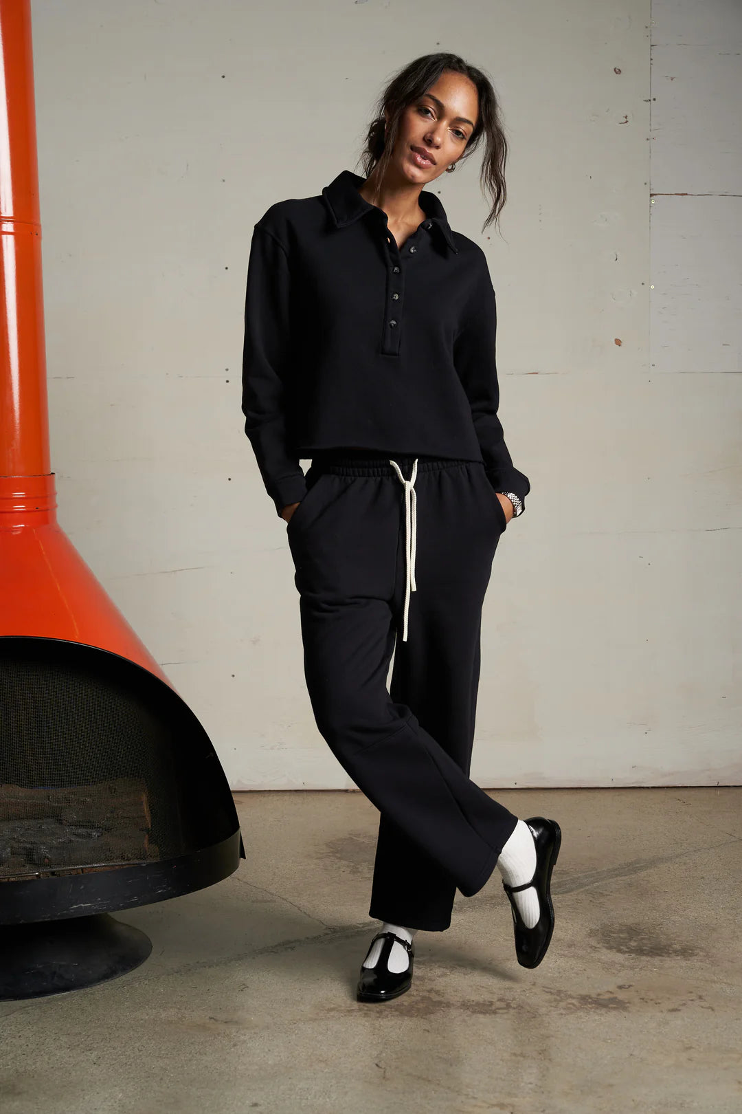 VINNY FLEECE COLLARED SWEATSHIRT true black