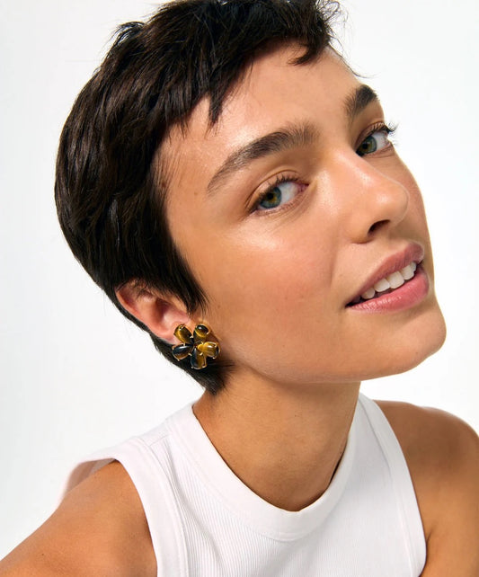 THE SEMI PRECIOUS FLOWER EARRING tigers eye