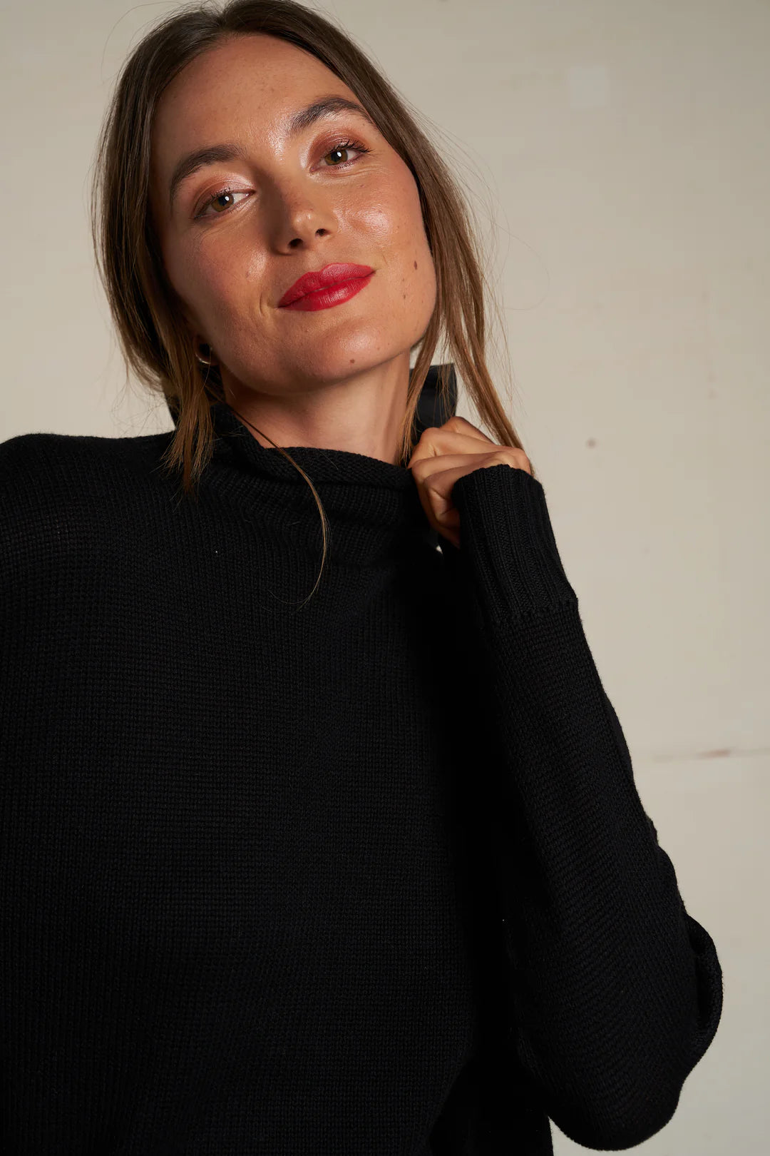 NOVA COTTON CASHMERE MOCK NECK SWEATER true black