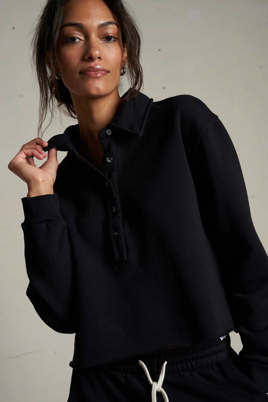 VINNY FLEECE COLLARED SWEATSHIRT true black