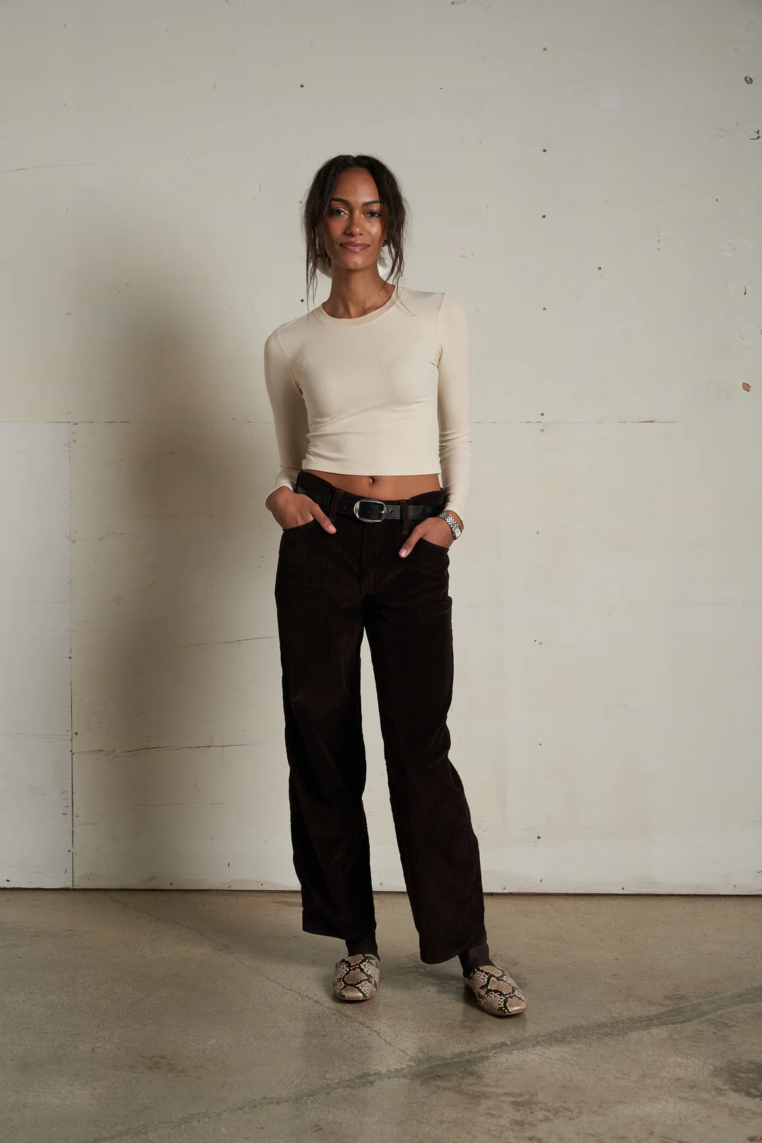 SIENNA LONG SLEEVE RIB CROP TOP sugar