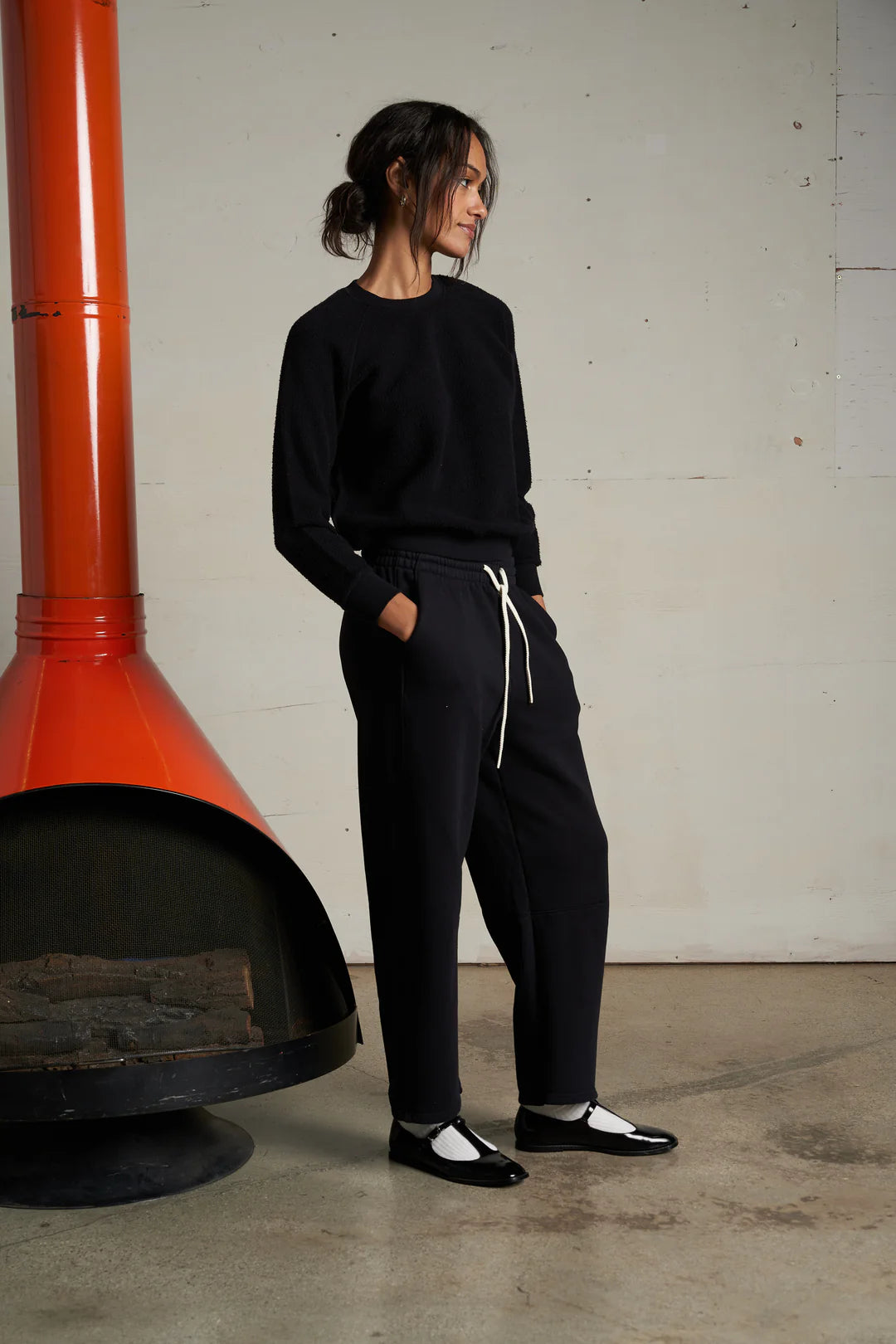 ZIGGY REVERSE FLEECE SHRUNKEN CREW true black