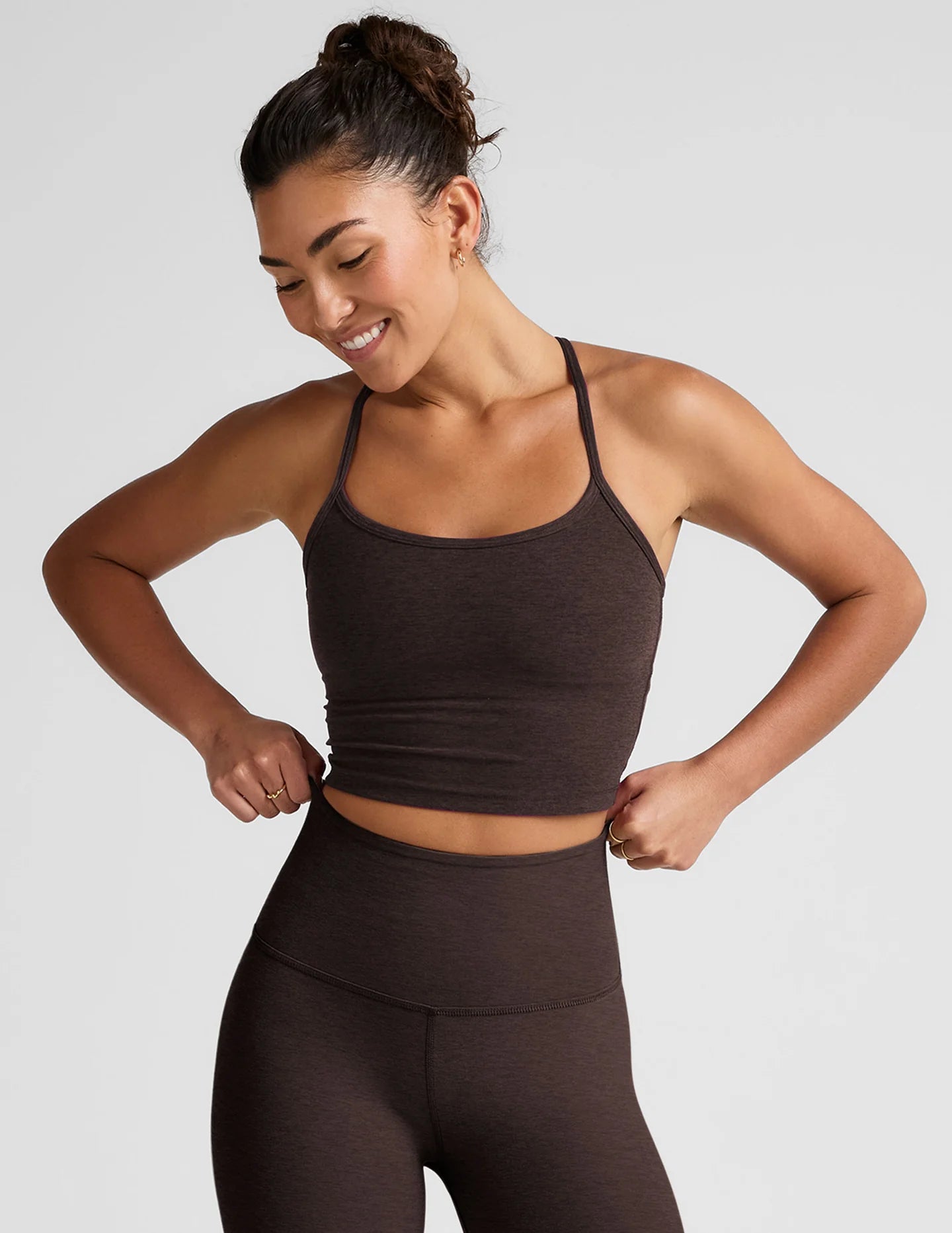 SPACEDYE SLIM RACERBACK CROPPED TANK dark chocolate heather