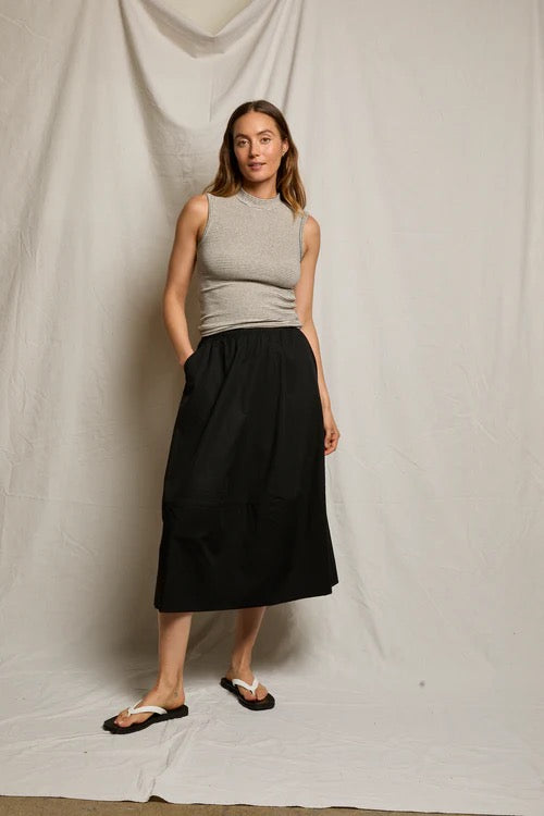 MEL LUXE RIB MOCKNECK heather black stripe