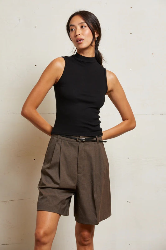 MEL LUXE RIB SLEEVELESS MOCK NECK TANK true black