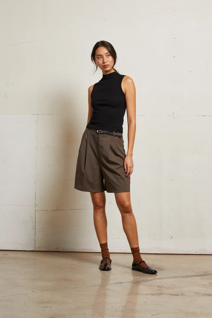 MEL LUXE RIB SLEEVELESS MOCK NECK TANK true black