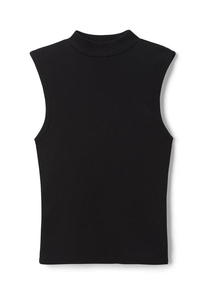 MEL LUXE RIB SLEEVELESS MOCK NECK TANK true black