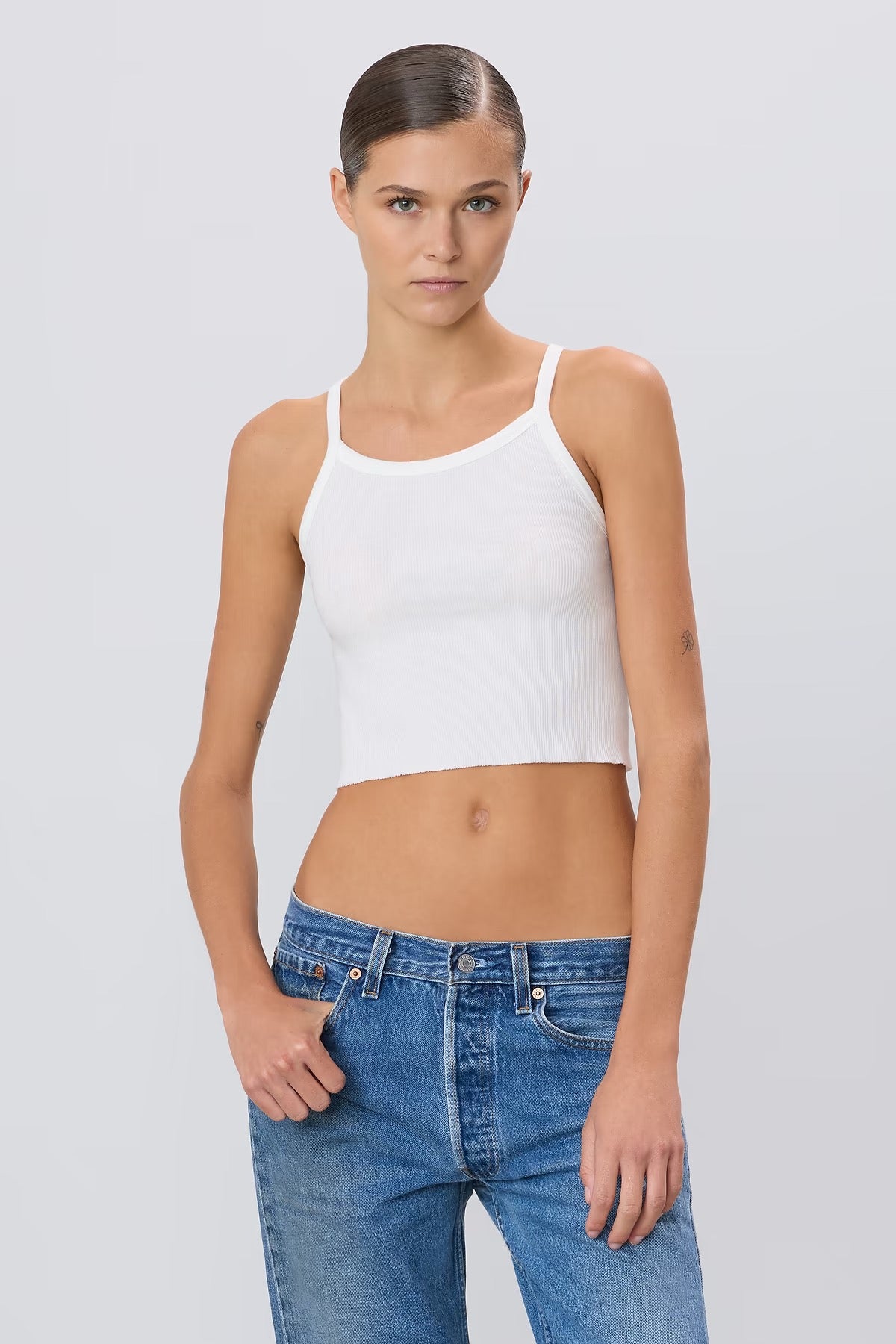 CROPPED RIB TANK ivory