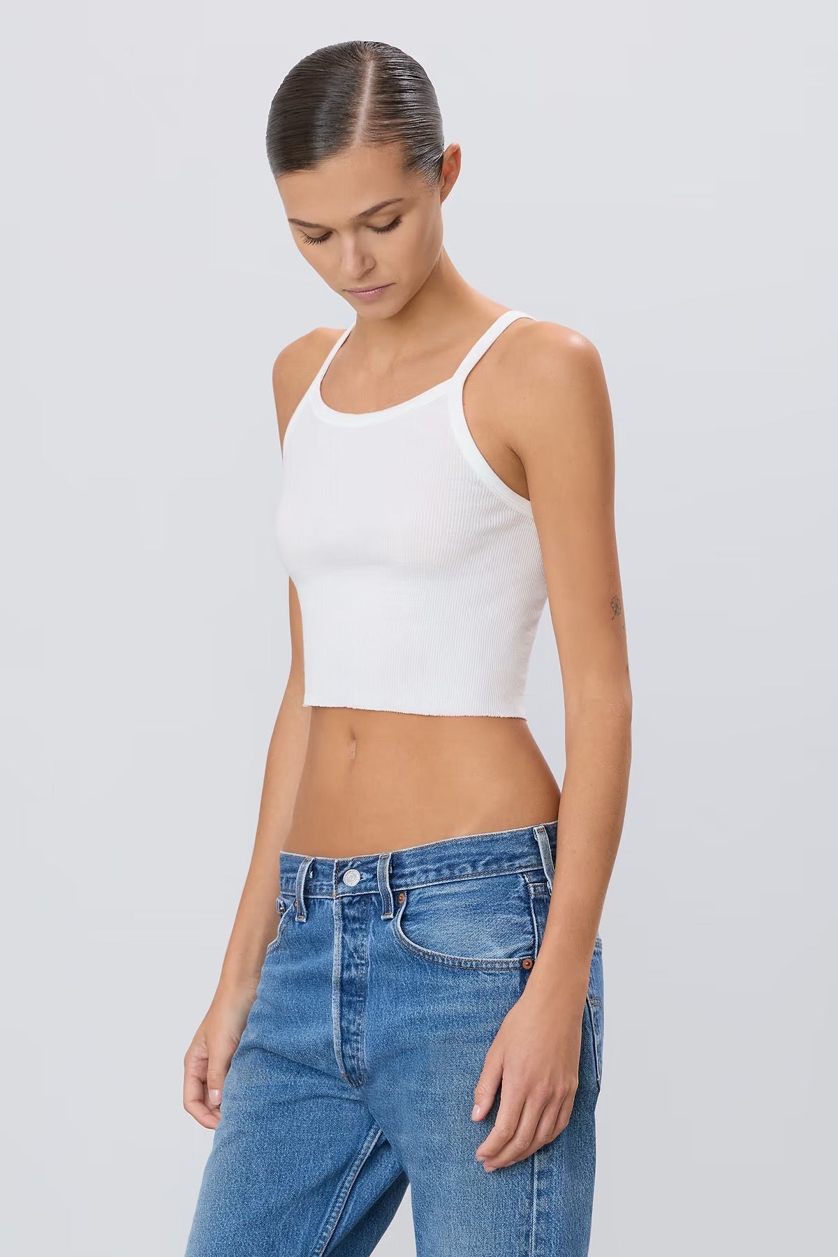 CROPPED RIB TANK ivory