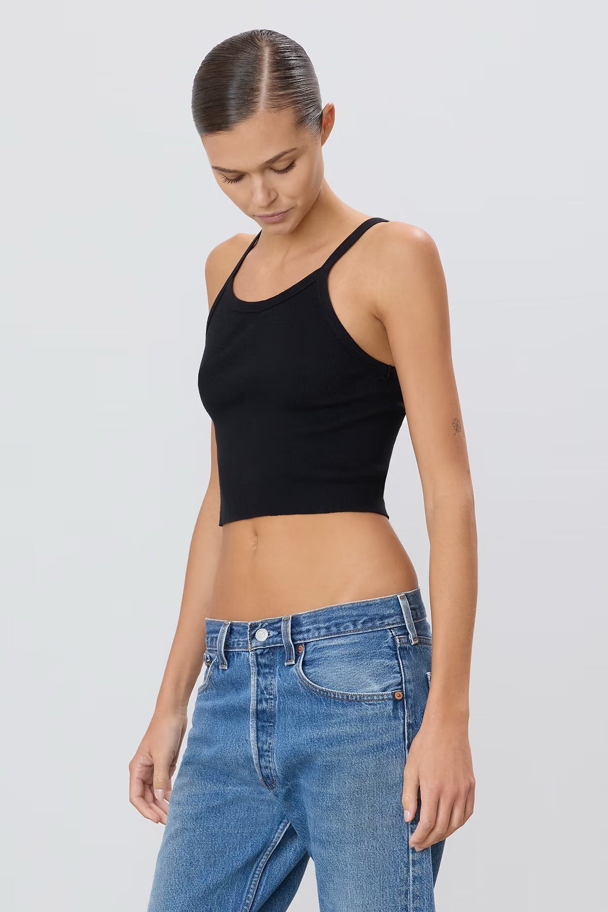 CROPPED RIB TANK black