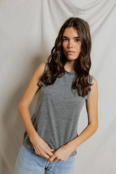 FAYE CRISPY COTTON MUSCLE TANK heather grey