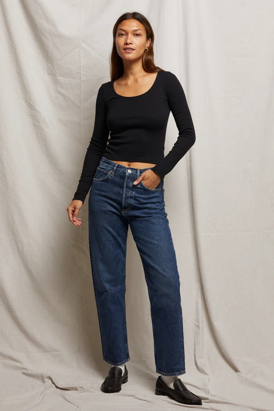 ANYA RIBBED SCOOP NECK LS TEE true black