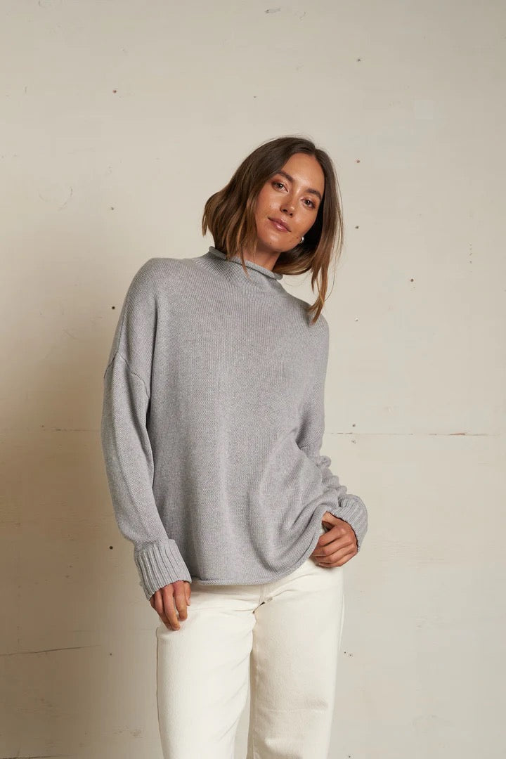 NOVA COTTON CASHMERE MOCK NECK SWEATER heather grey