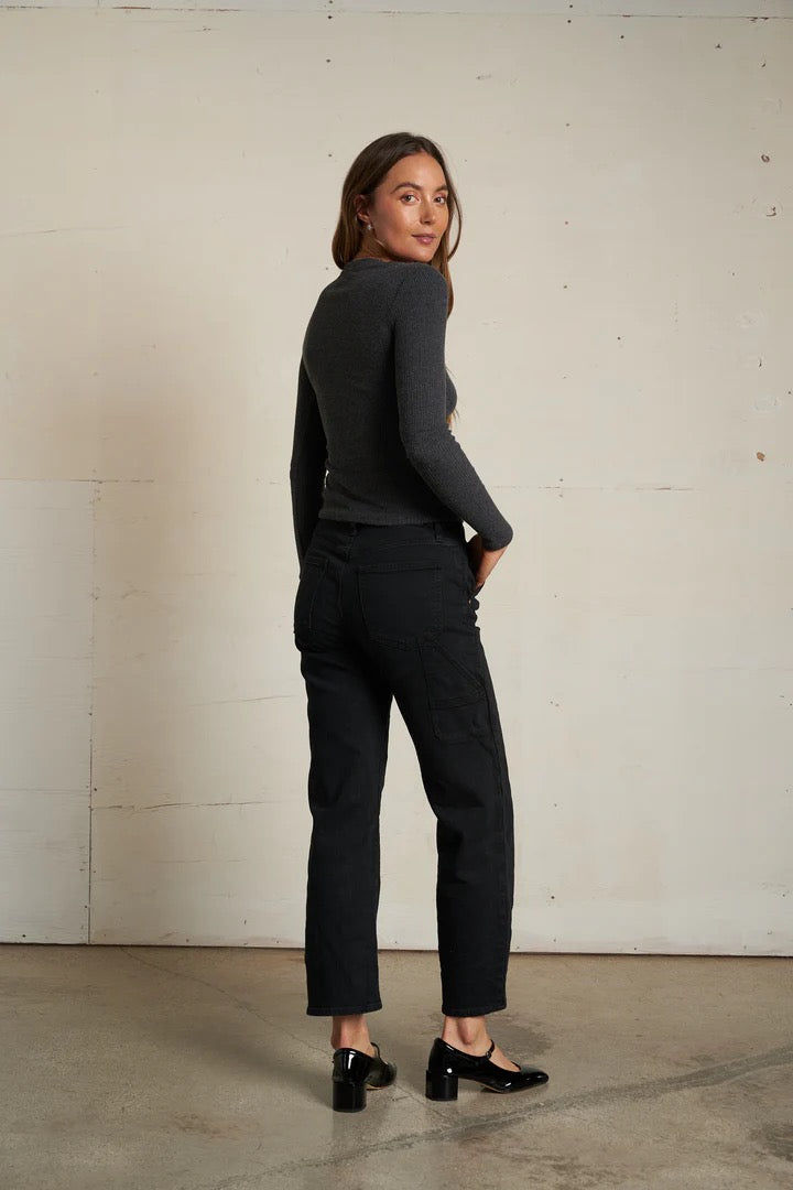 JOLIE SWEATER RIB LONG SLEEVE TOP charcoal