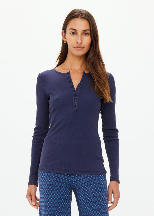 NESS RIBBED LONG SLEEVE TOP washed denim