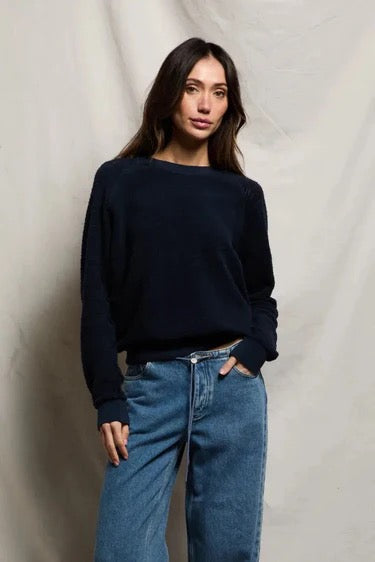 ZIGGY REVERSE FLEECE CREW navy