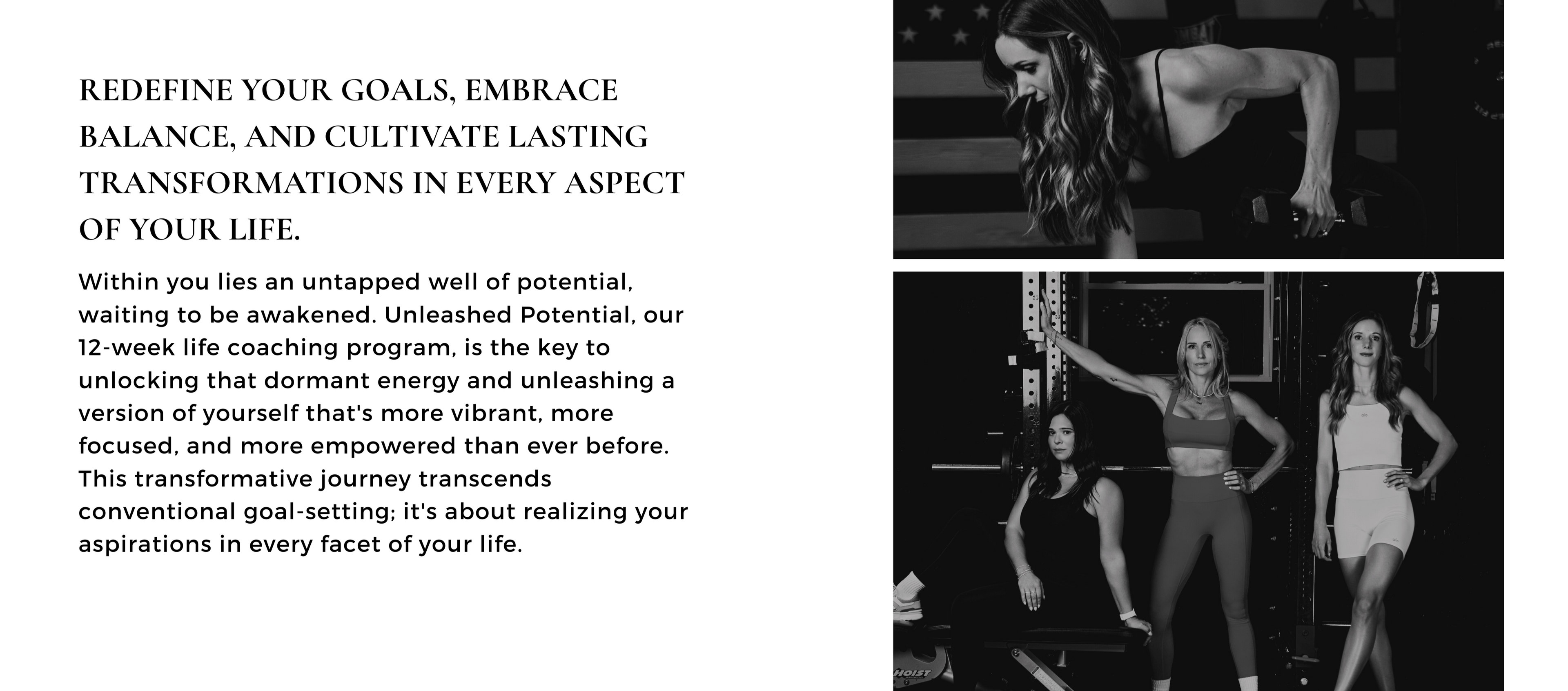 Motivational text with images of women in athletic wear, possibly from a fitness or wellness brand.
